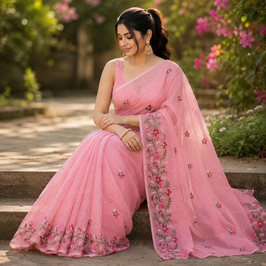 Vayu- Kota Pearl Carrot Floral Saree