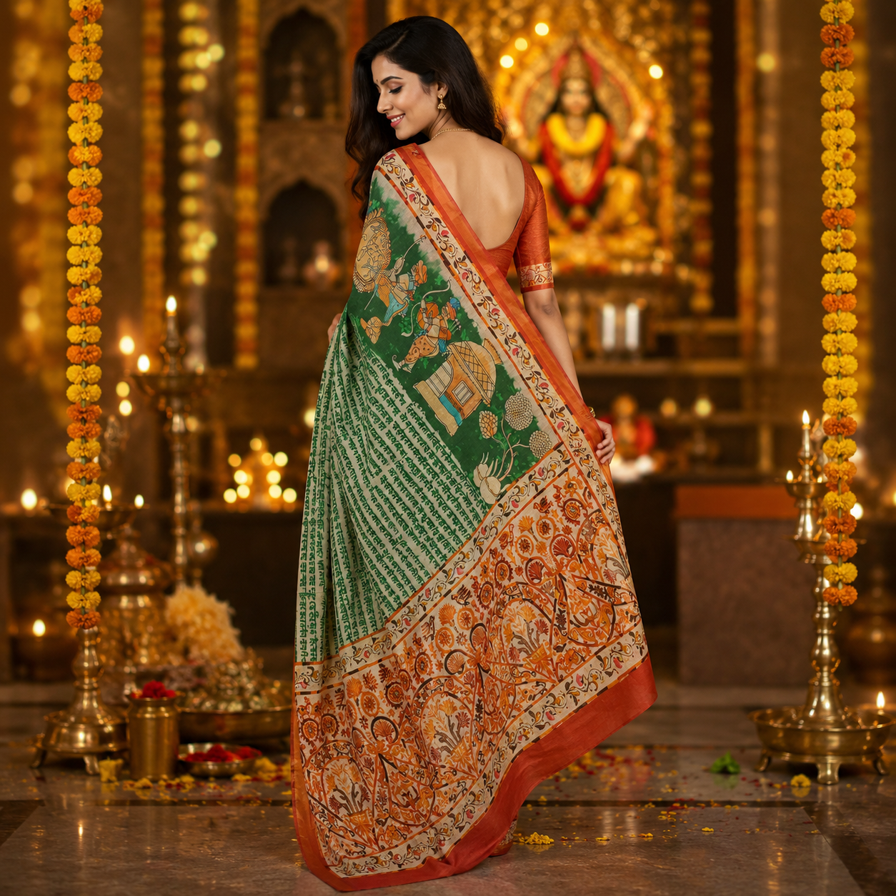 Ehsaas - Darbari Green Scripted Maheshwari Silk