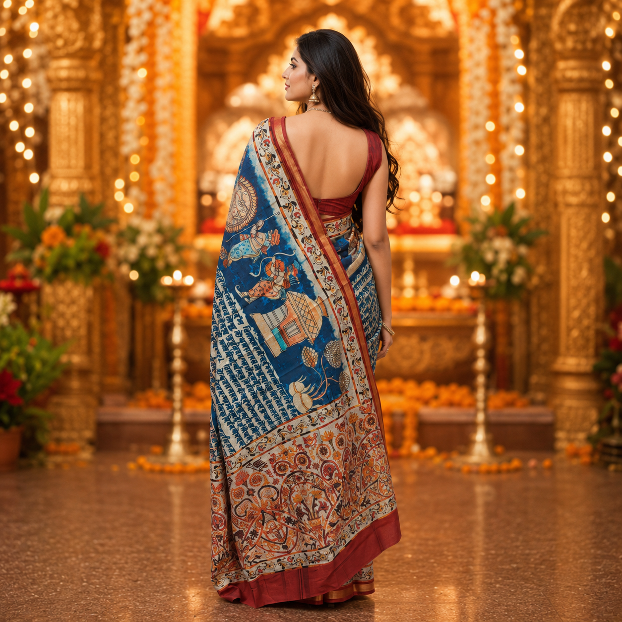 Ehsaas - Darbari Blue Scripted Maheshwari Silk
