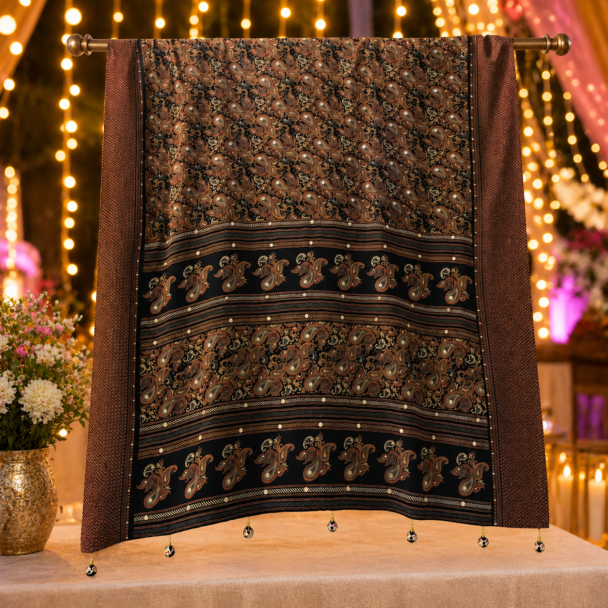 Nazakat - Ajrak Black Kundan Kehri