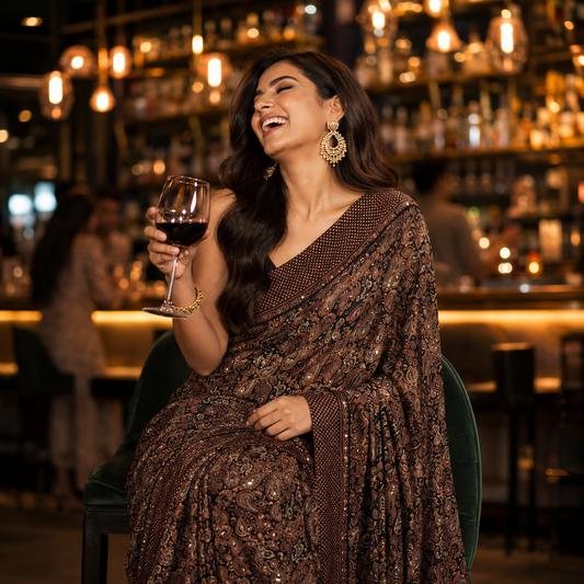 Nazakat - Ajrak Black Kundan Kehri
