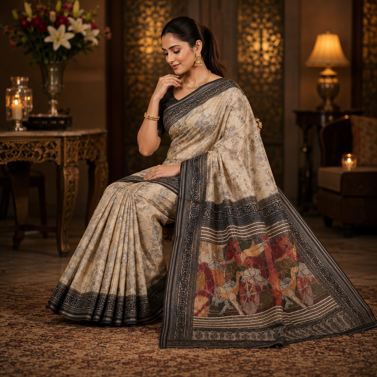 Ehsaas - Black & Grey Abstract Maheshwari Silk