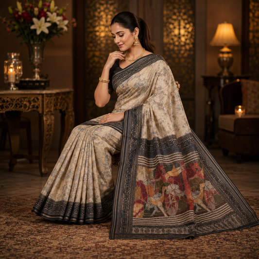 Ehsaas - Black & Grey Abstract Maheshwari Silk