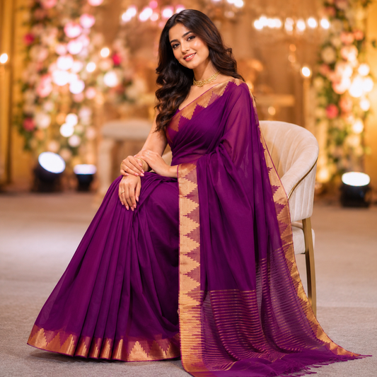 Ehsaas - Purple Maheshwari Silk With Temple Zari Border