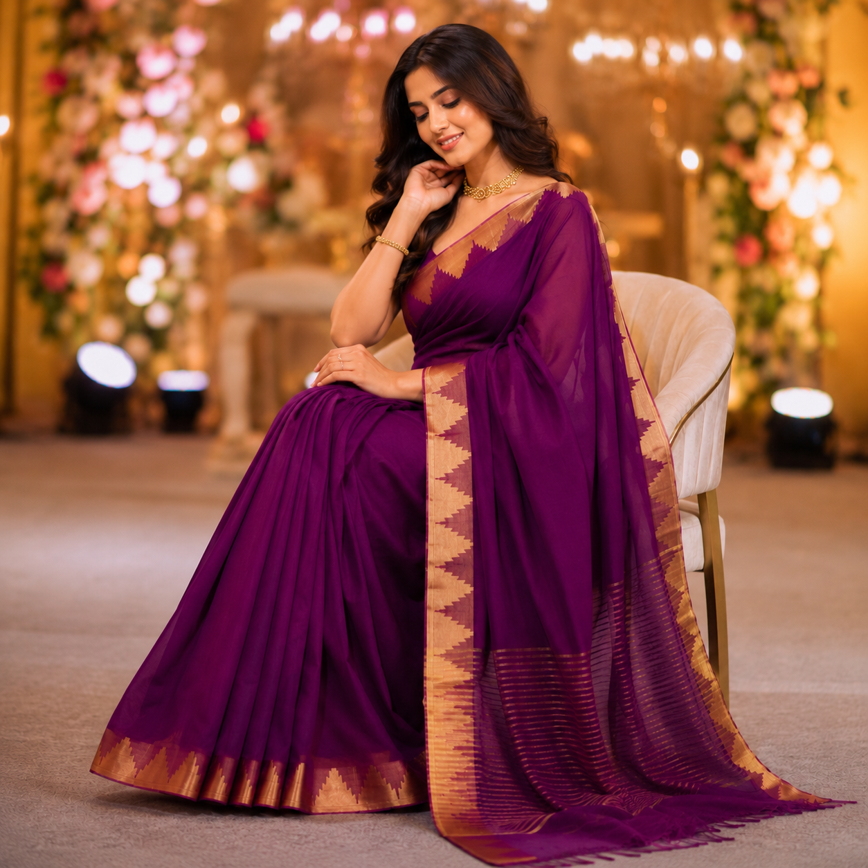 Ehsaas - Purple Maheshwari Silk With Temple Zari Border