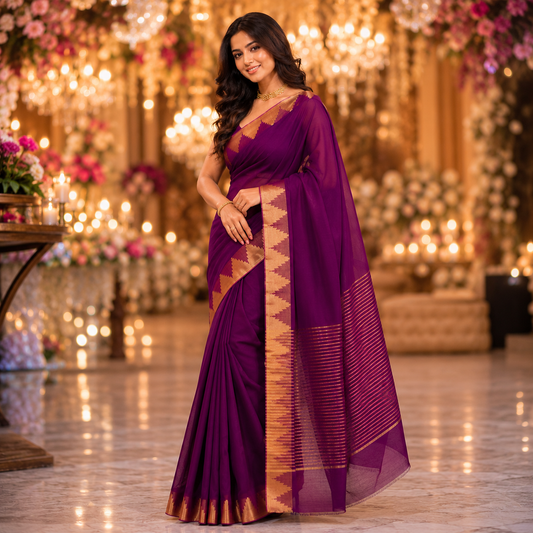 Ehsaas - Purple Maheshwari Silk With Temple Zari Border