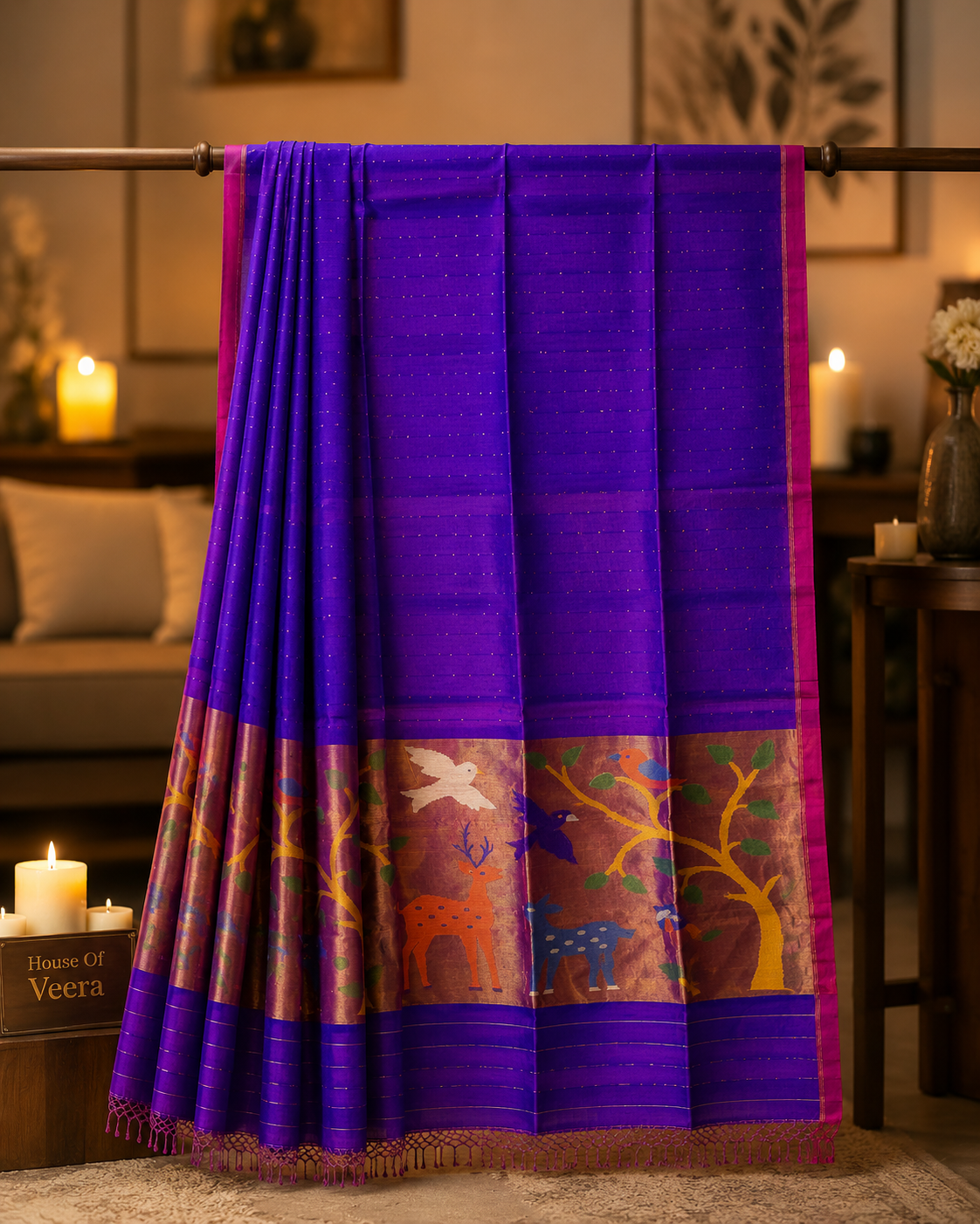 Premium- Blue Muslin Sequence Paithani Pallu