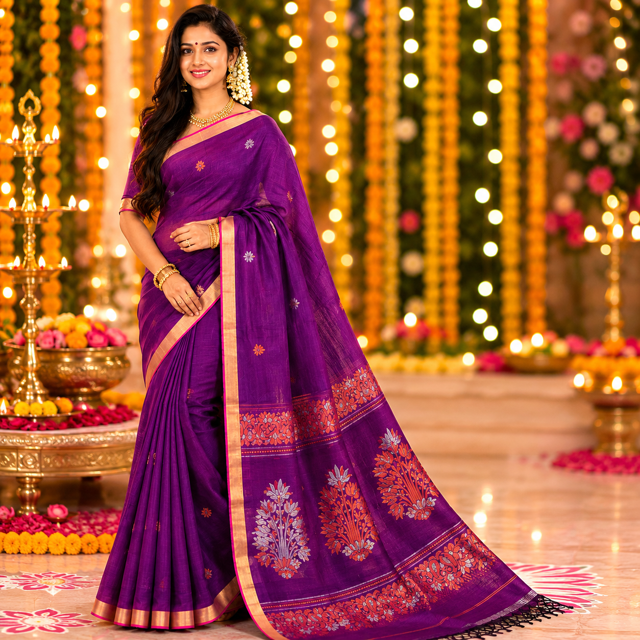 Ehsaas- Linen Purple|Silver & copper Zari Ikkat