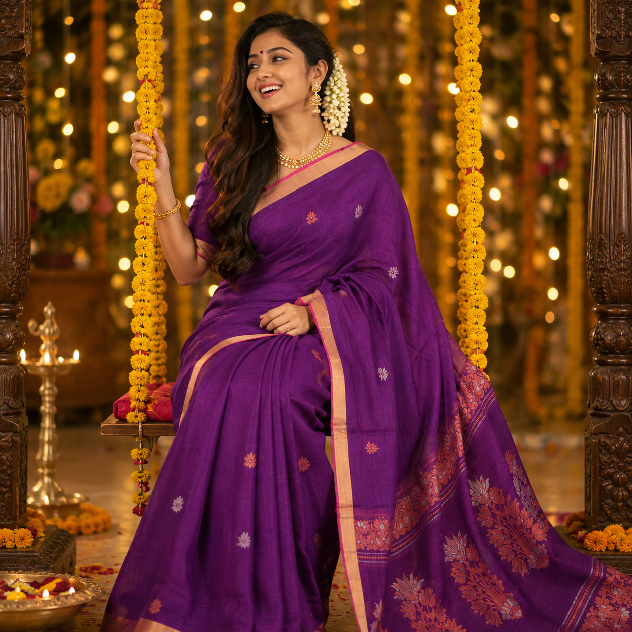 Ehsaas- Linen Purple|Silver & copper Zari Ikkat
