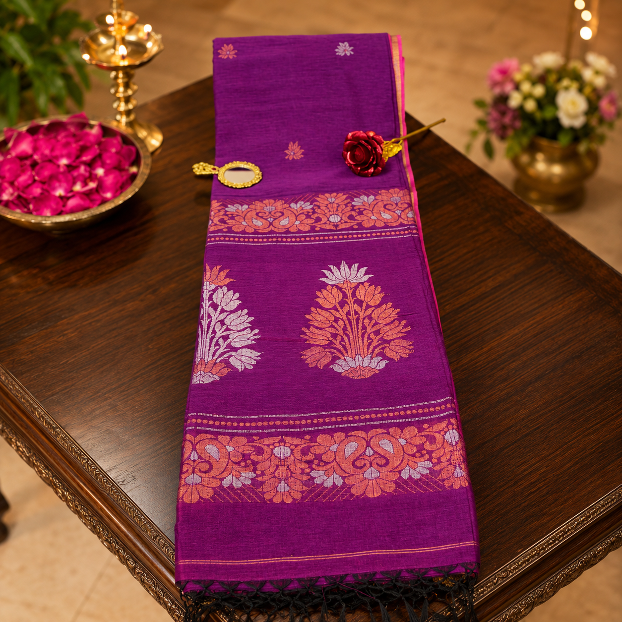 Ehsaas- Linen Purple|Silver & copper Zari Ikkat