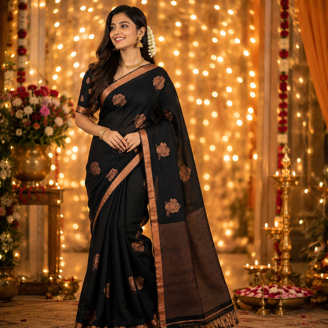 Ehsaas- Linen black & Gold Zari