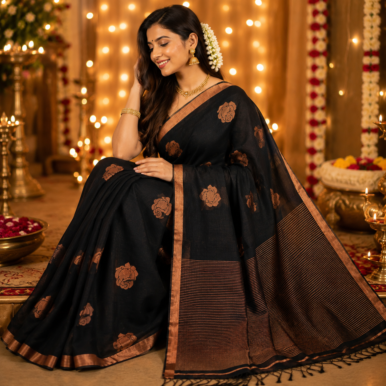 Ehsaas- Linen black & Gold Zari