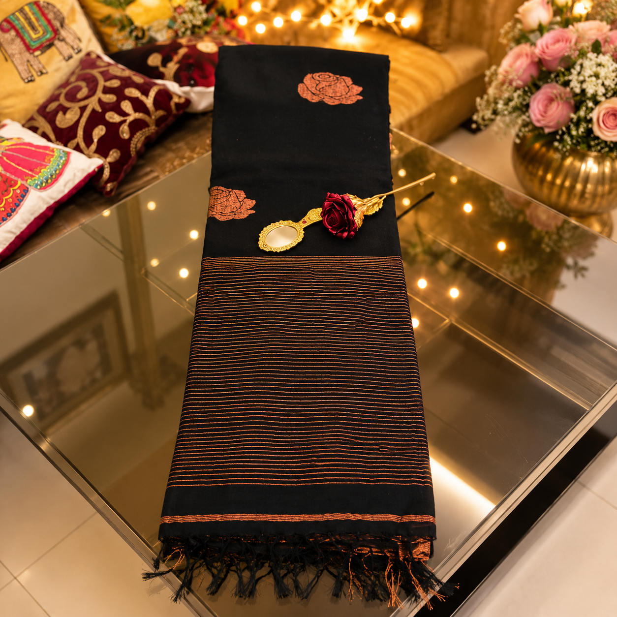 Ehsaas- Linen black & Gold Zari