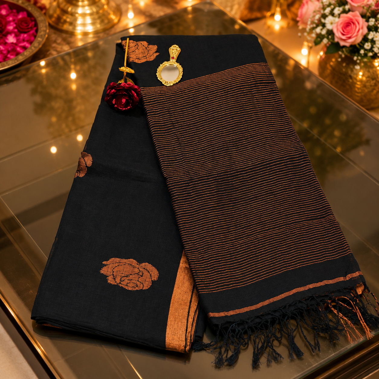 Ehsaas- Linen black & Gold Zari