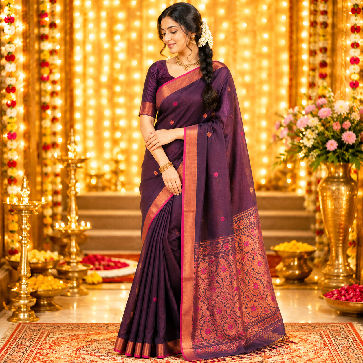Ehsaas- Linen Purple| Copper Zari Ikkat