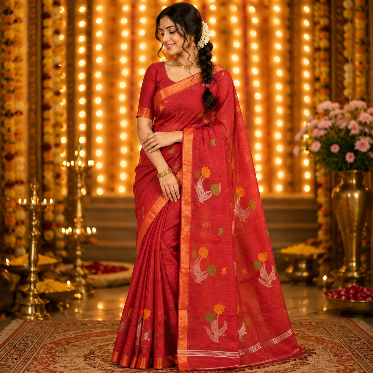 Ehsaas- Maroon Linen zari and thread Tulip motiff
