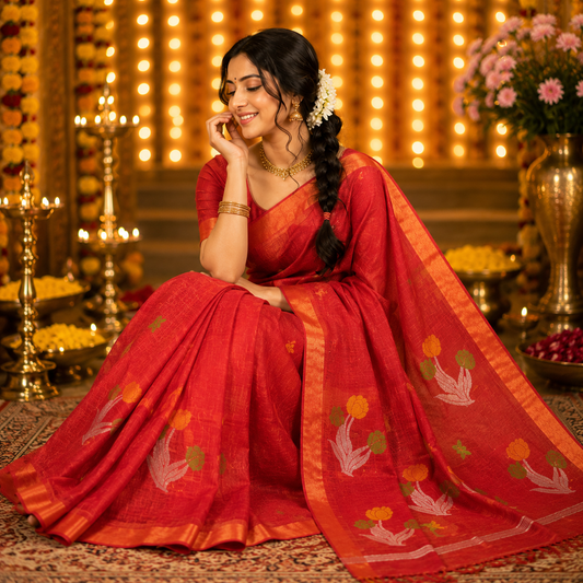 Ehsaas- Maroon Linen zari and thread Tulip motiff