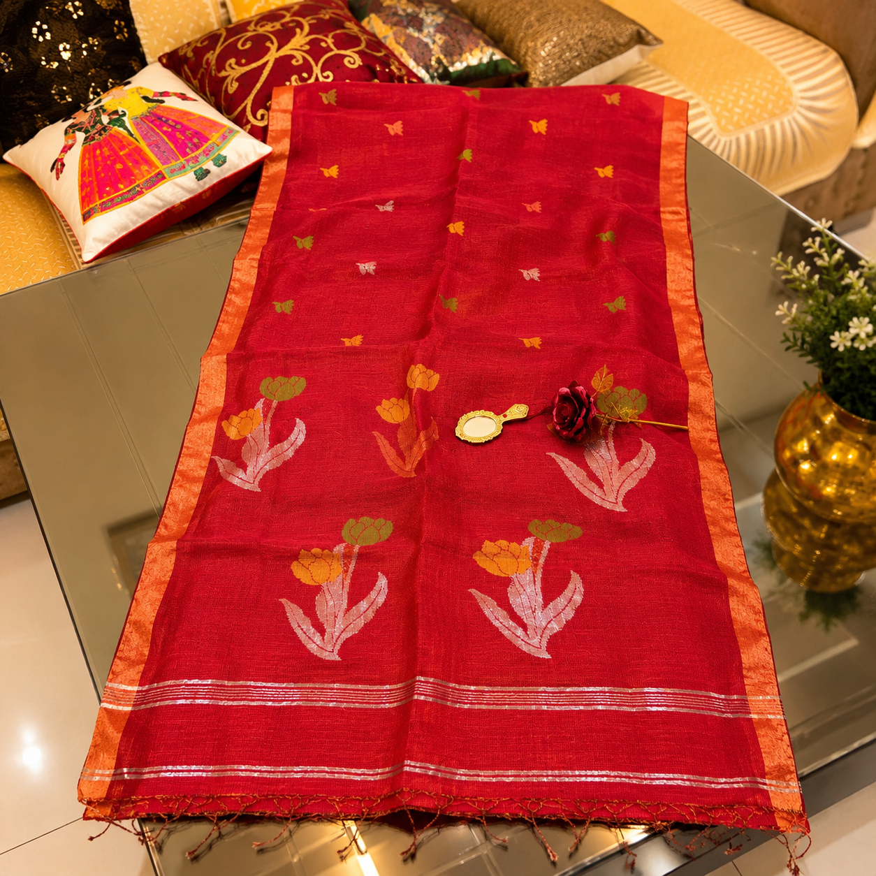 Ehsaas- Maroon Linen zari and thread Tulip motiff