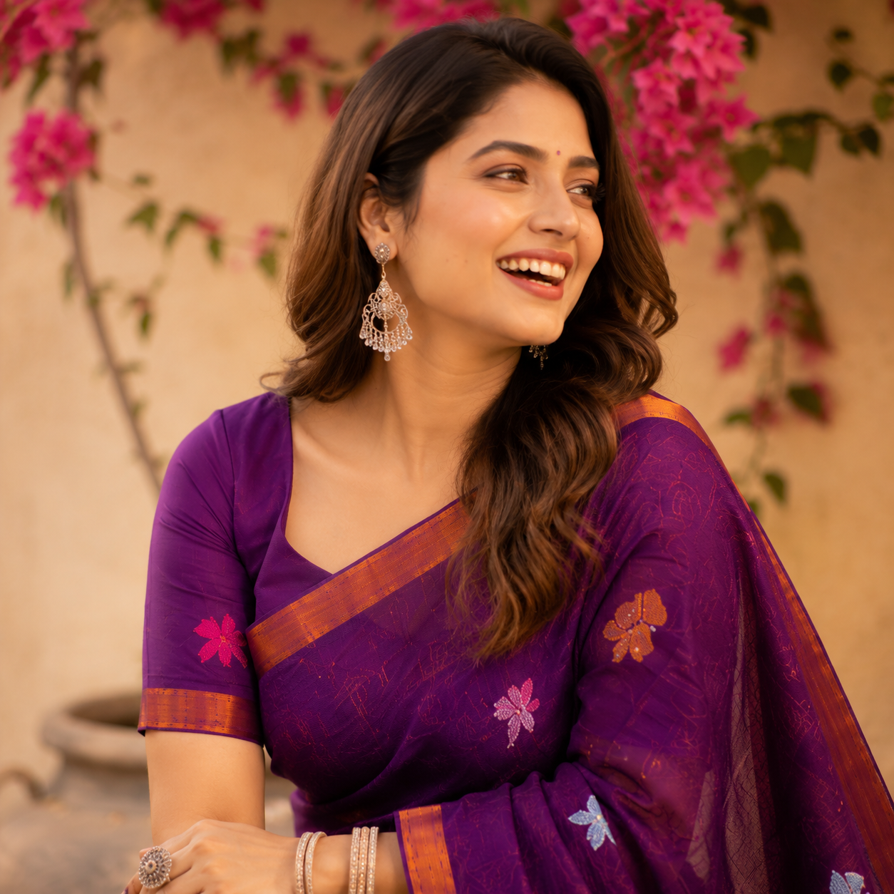 Ehsaas- Purple Linen zari and thread Tulip motiff