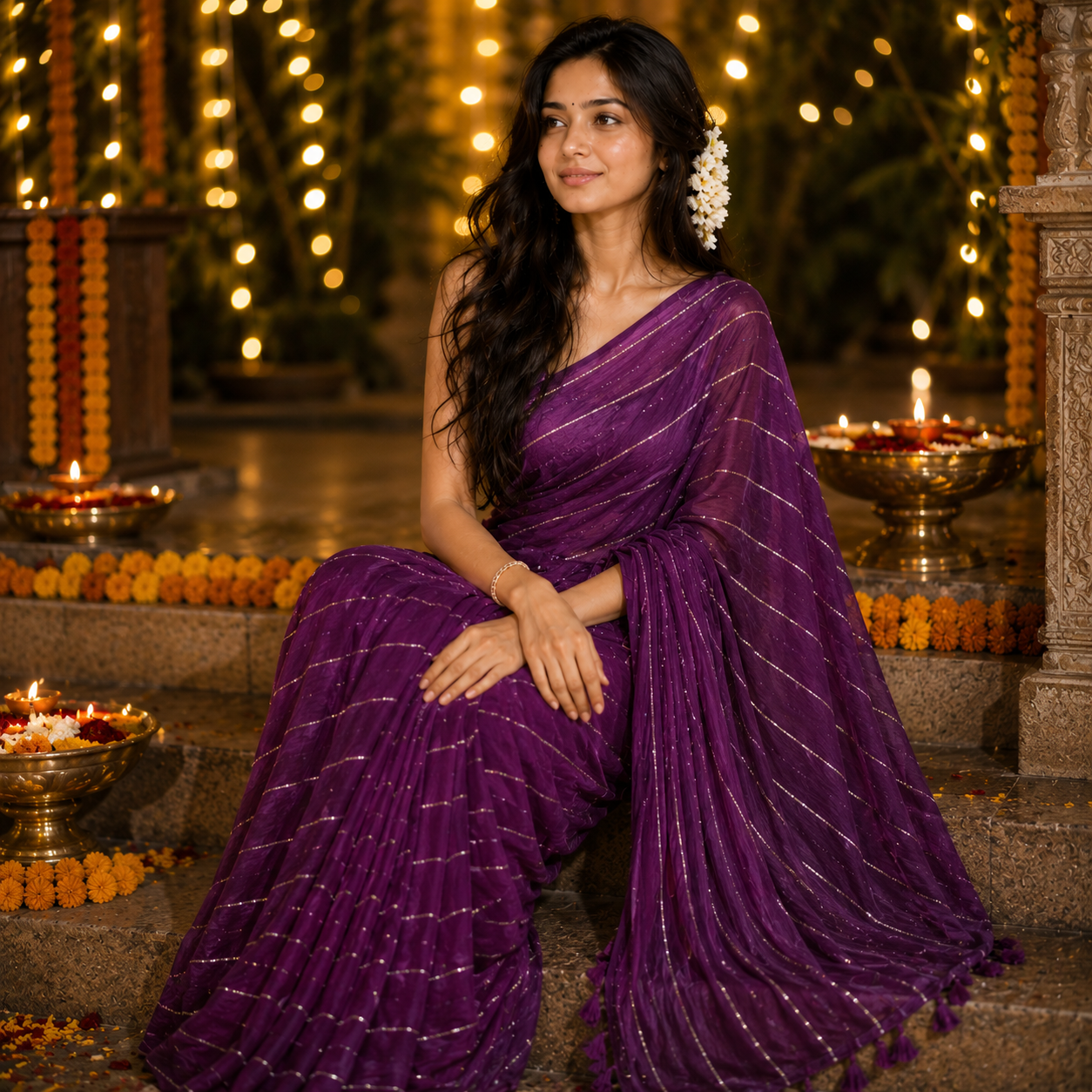 Vayu- Mulmul Sequence Purple lining
