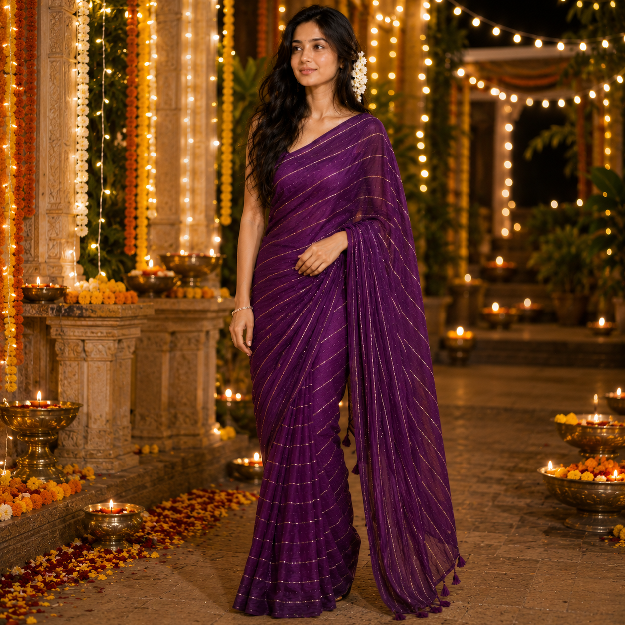 Vayu- Mulmul Sequence Purple lining