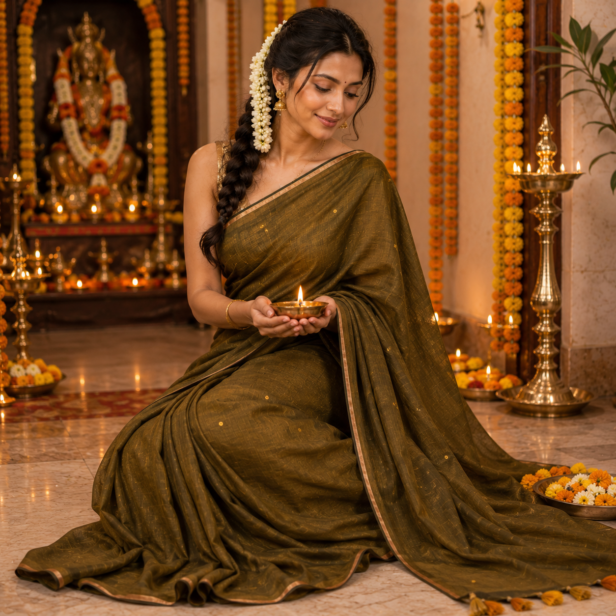 Vayu- Golden Mulmul with small Ginni & zari border