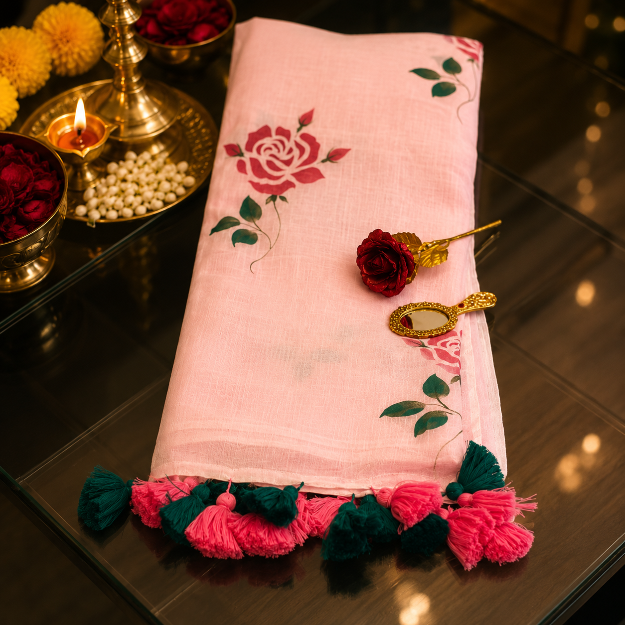 Vayu- Baby pink Handpainted Rose