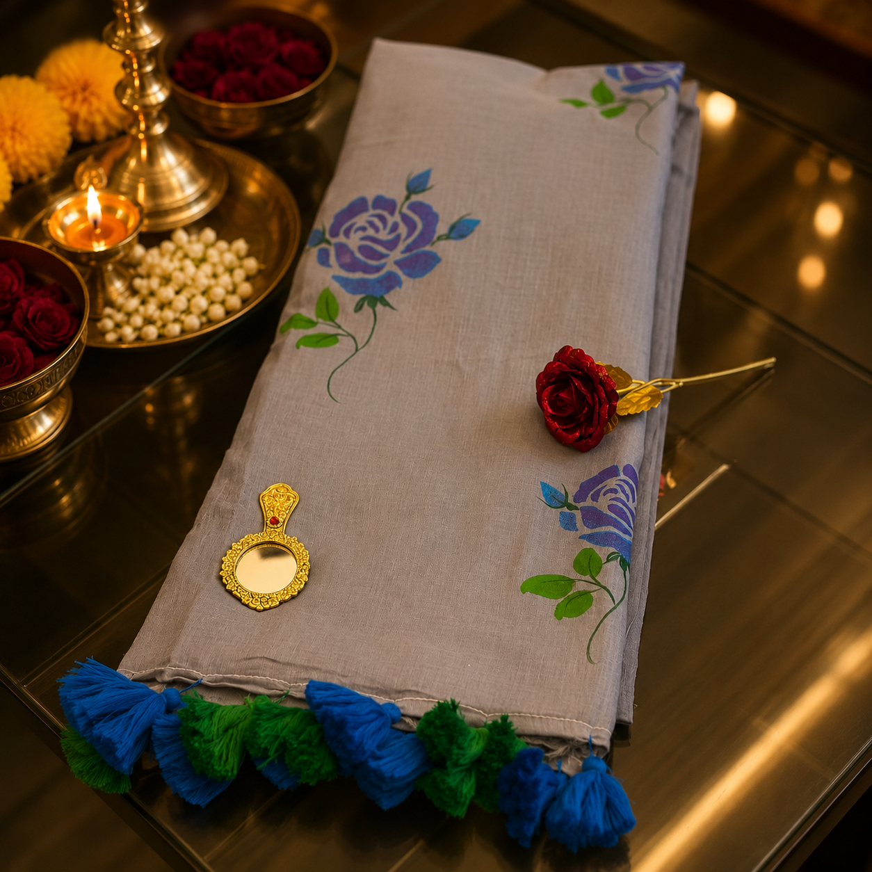 Vayu- Grey Handpainted Rose