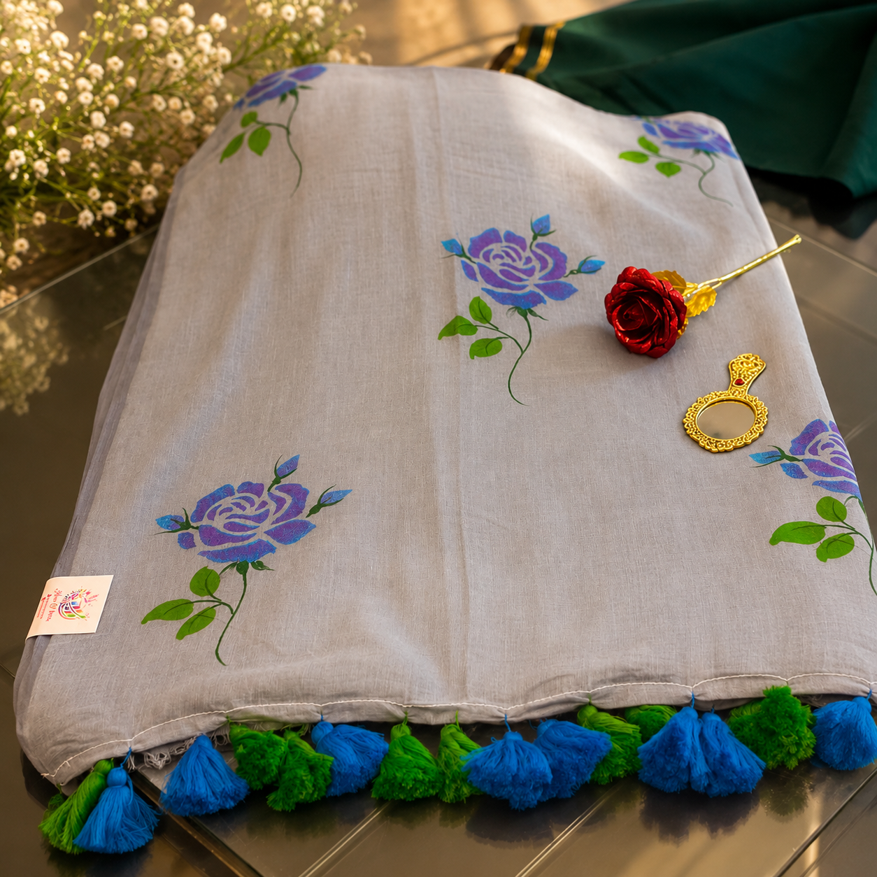 Vayu- Grey Handpainted Rose