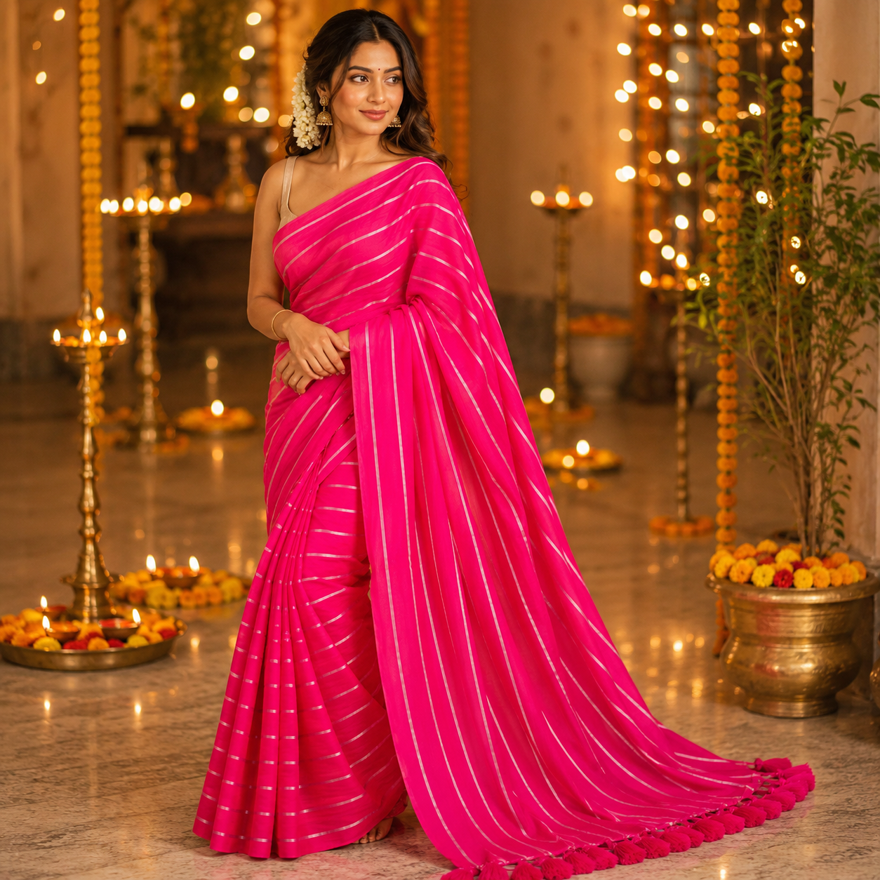 Vayu- Rani pink silver zari lining