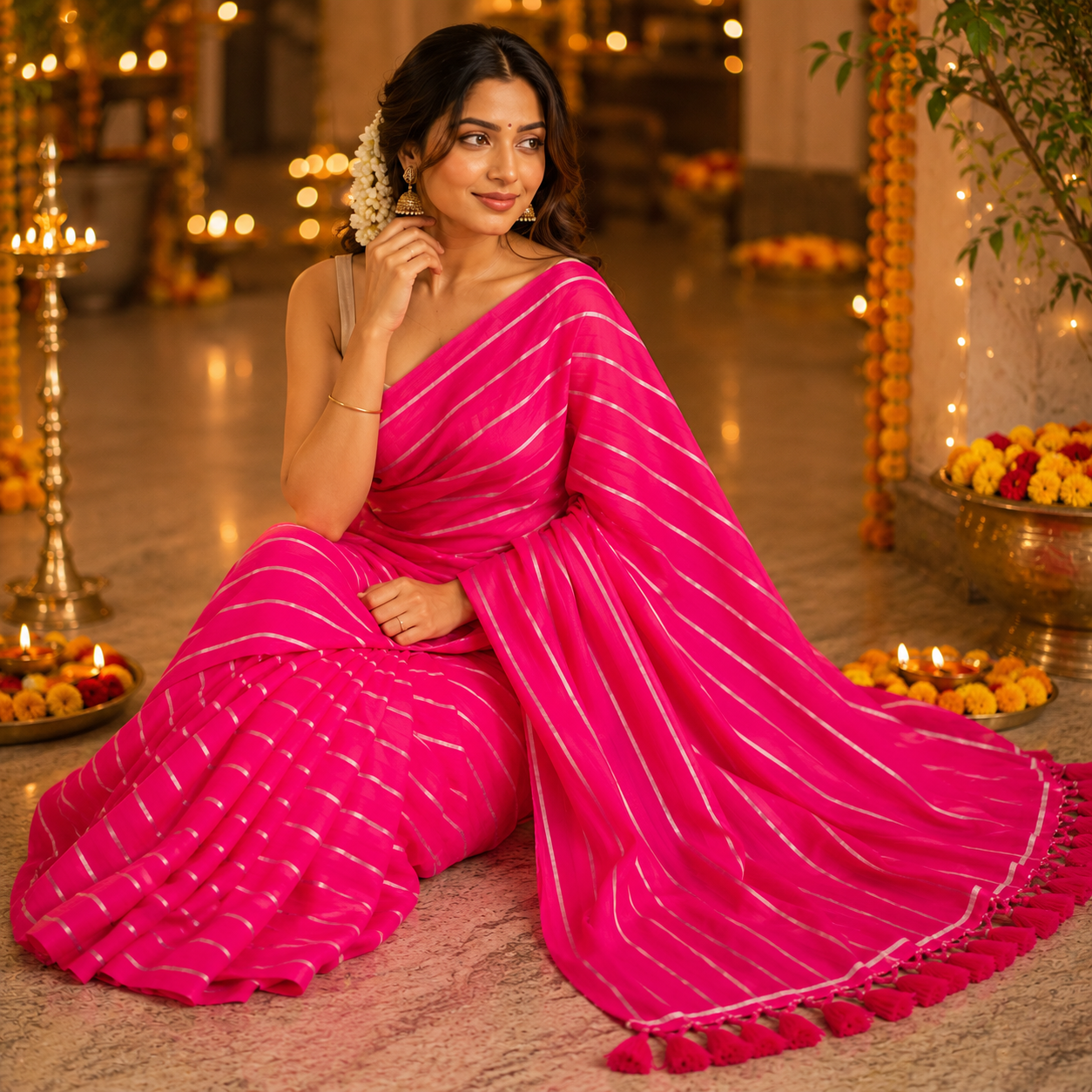 Vayu- Rani pink silver zari lining