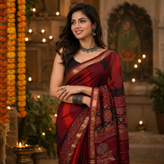 Ehsaas- Maheshwari Silk Black & Maroon Kashish