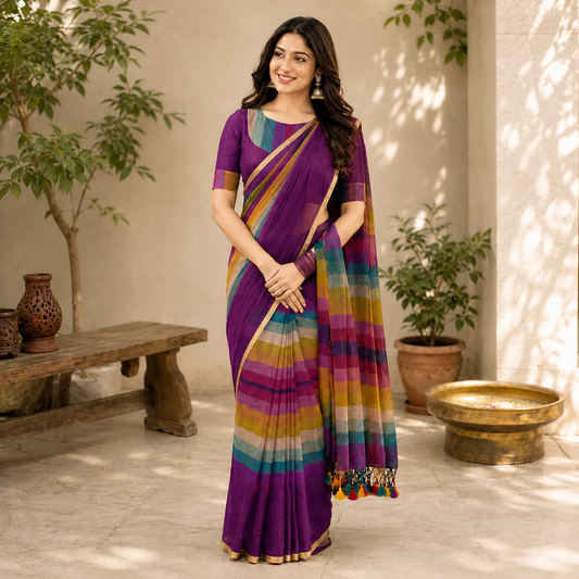 Vayu - Handwoven Rainbow Purple Mul