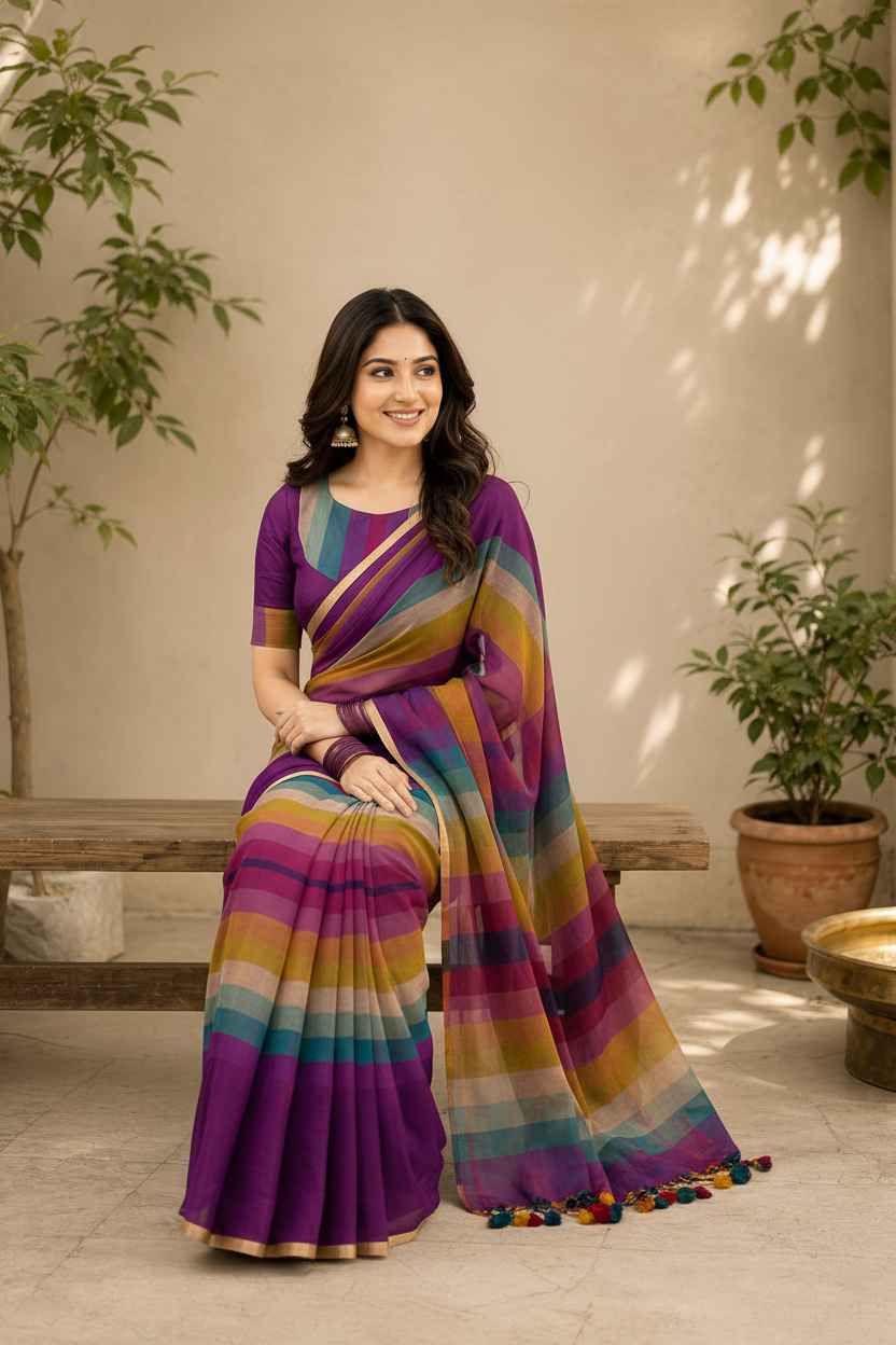 Vayu - Handwoven Rainbow Purple Mul