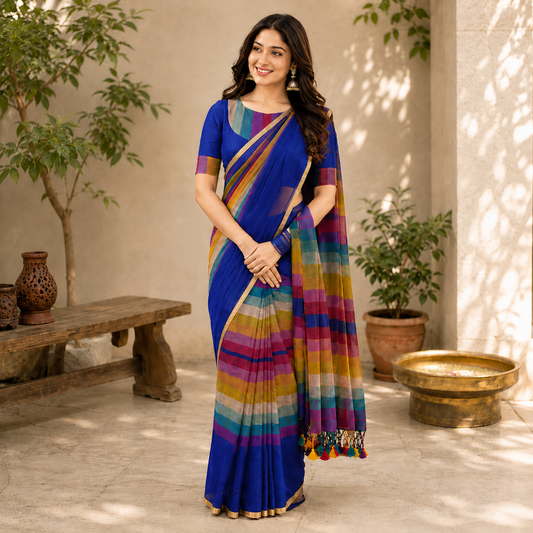 Vayu - Handwoven Rainbow Blue Mul