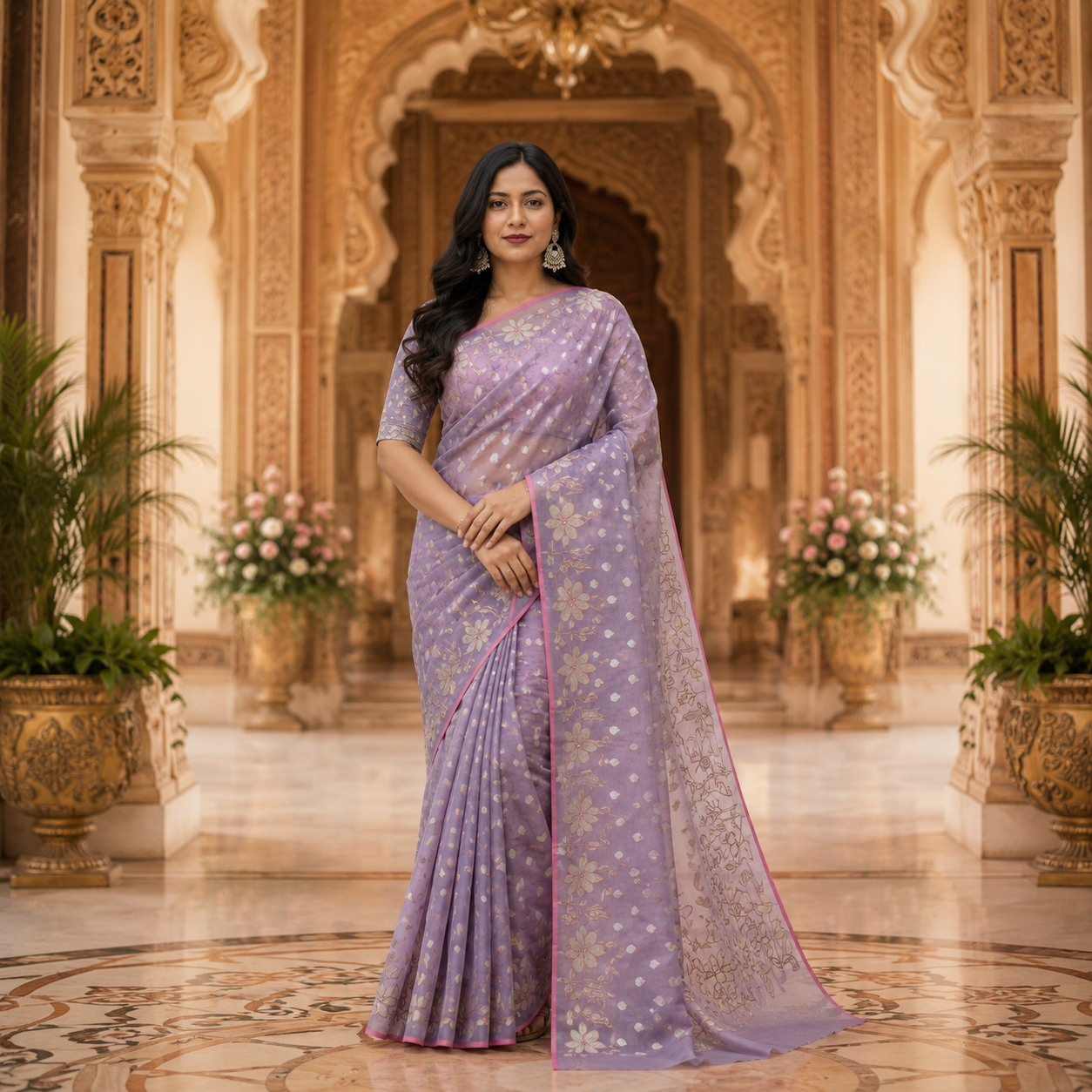 Midnight Royal Silk Tissue Purple Floral
