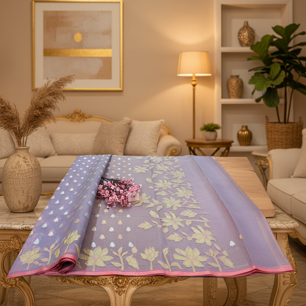 Midnight Royal Silk Tissue Purple Floral