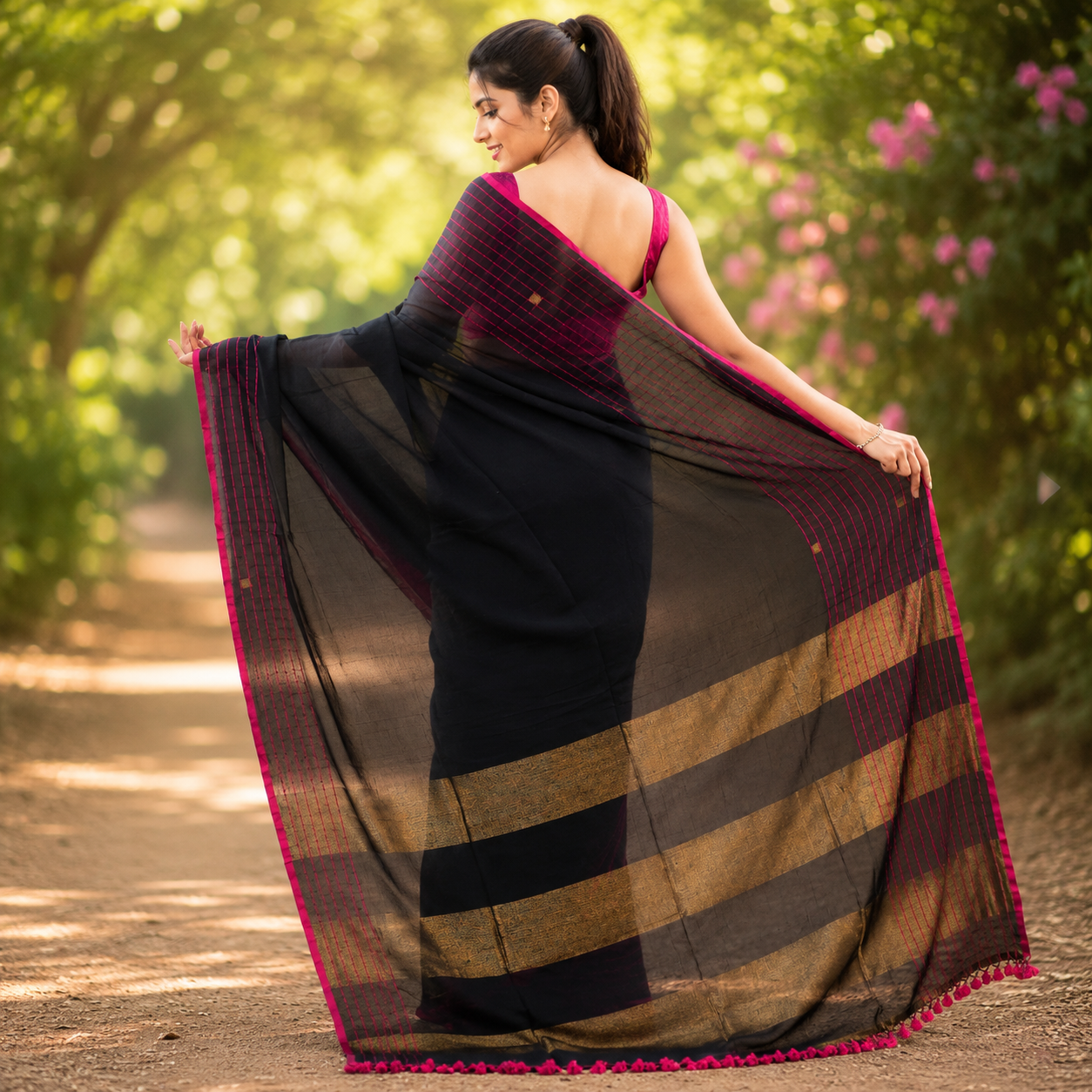 Vayu - Black Handwoven Mul Checkered