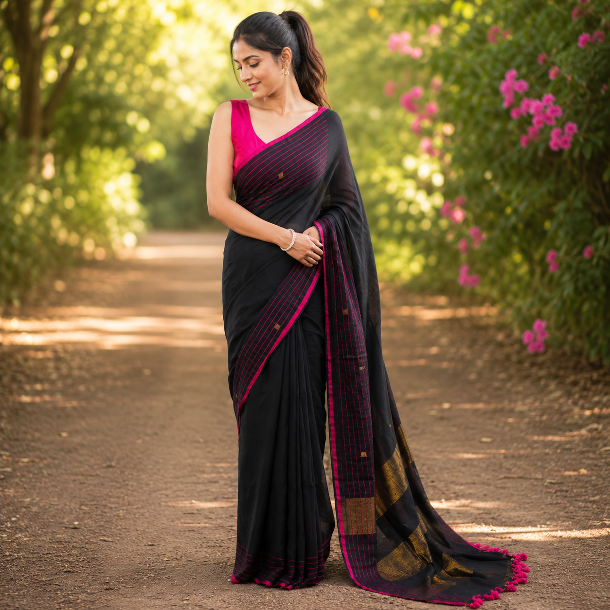 Vayu - Black Handwoven Mul Checkered