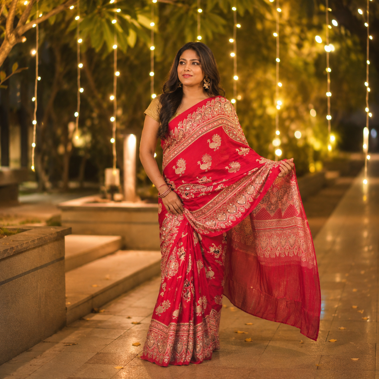 Nazakat - Red & Gold With Lagdi Pallu Ajrak Sheesh