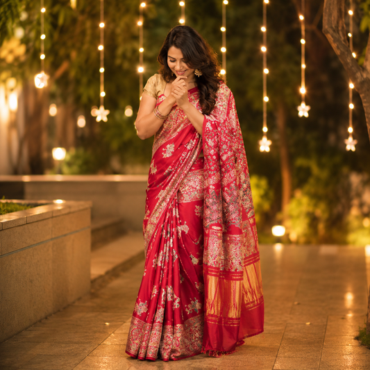 Nazakat - Red & Gold With Lagdi Pallu Ajrak Sheesh
