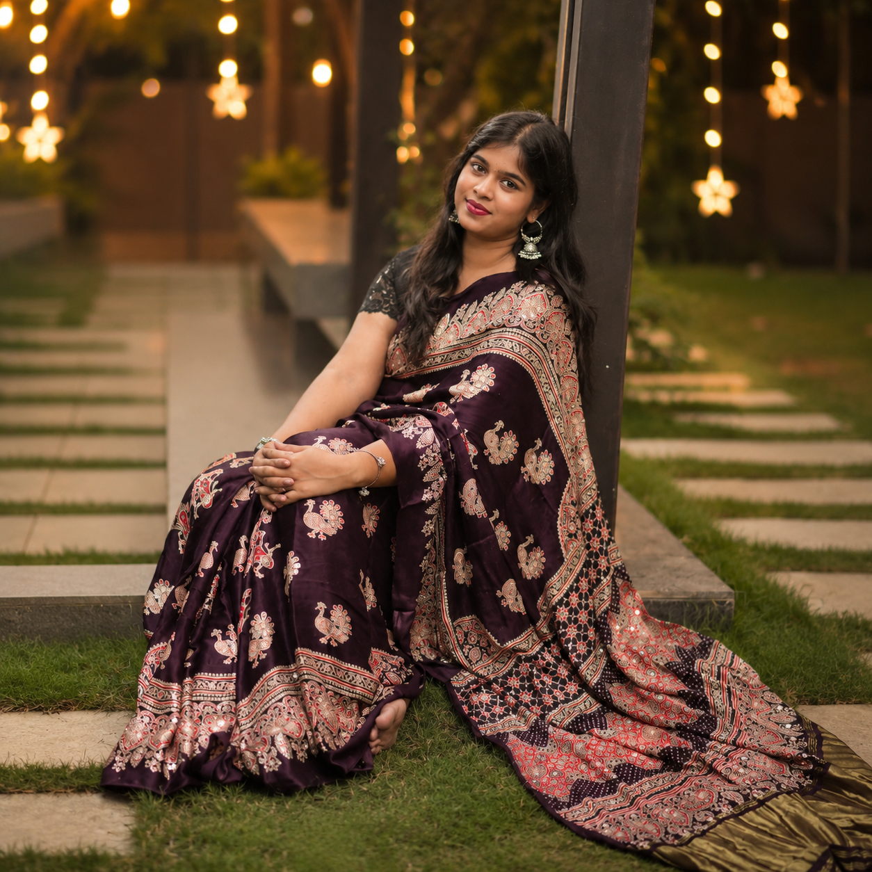 Nazakat - Wine & Gold With Lagdi Pallu Ajrak Sheesh