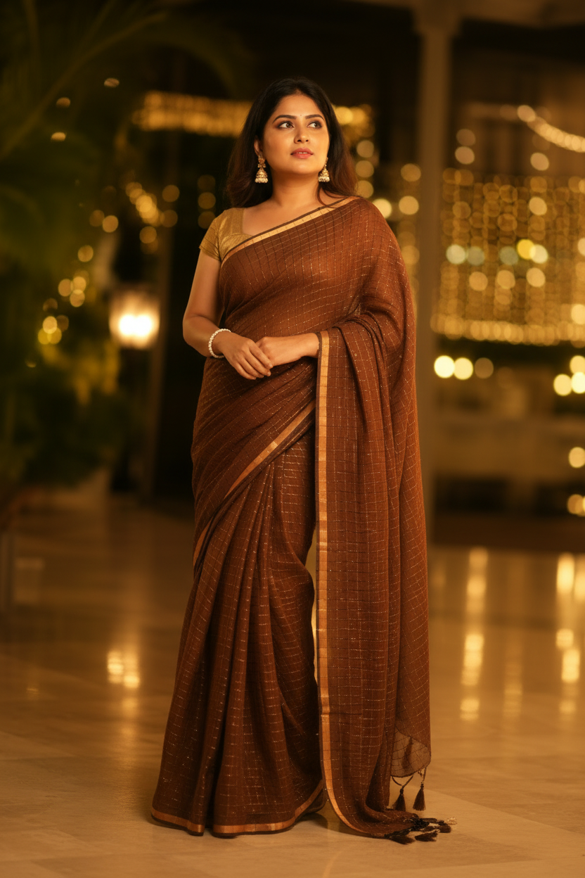 Vayu - Stary checkered  Brown Gold Sequence