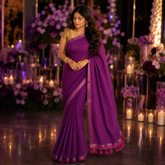 Vayu - Stary Handwoven Purple Checkered Sequence