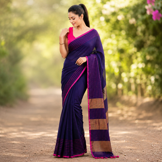 Vayu - Blue Handwoven Mul Checkered