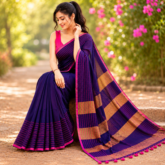 Vayu - Blue Handwoven Mul Checkered