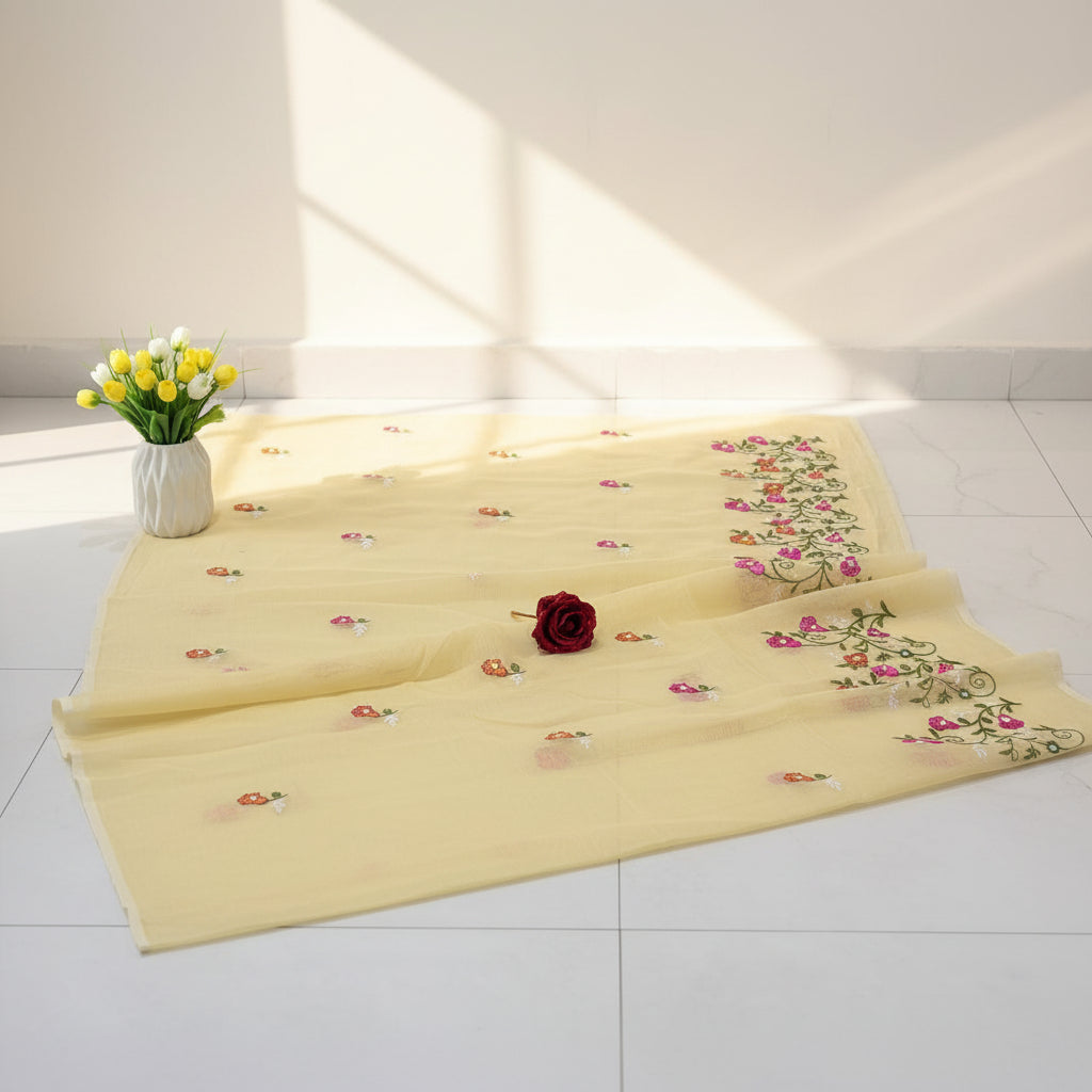 Vayu- Kota Pearl Yellow Floral Saree
