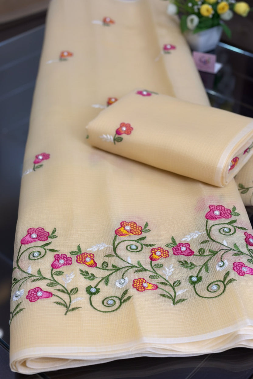 Vayu- Kota Pearl Yellow Floral Saree