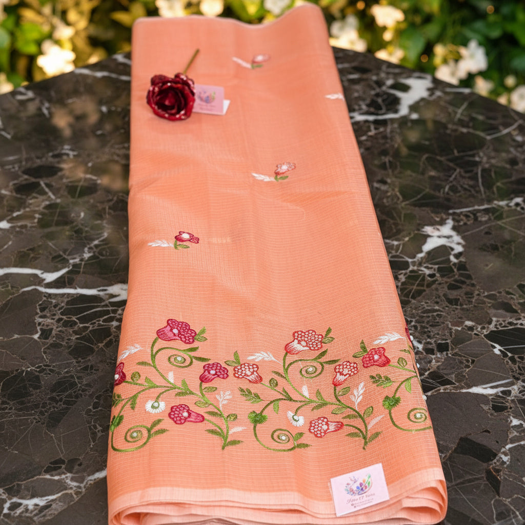 Vayu- Kota Pearl Orange Floral Saree