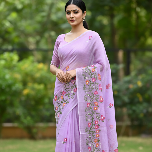 Vayu- Kota Pearl Lavender Floral Saree